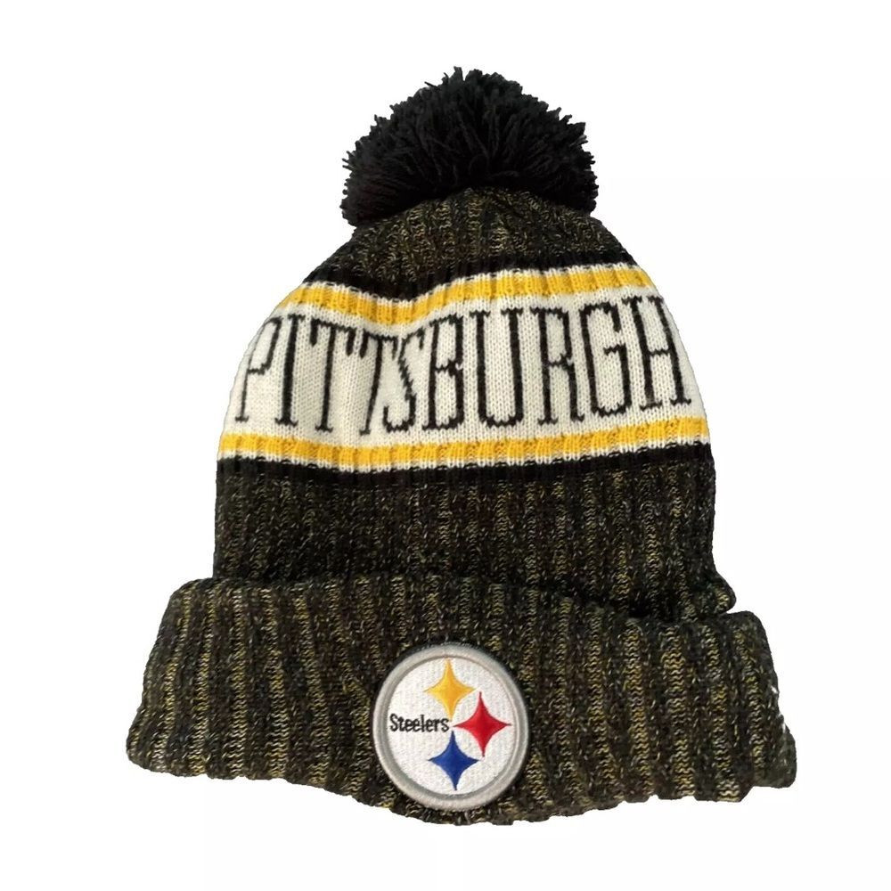 NEW ERA NFL Pittsburg STEELERS Youth Beanie Black Yellow Kids Knit Snow Cap EUC